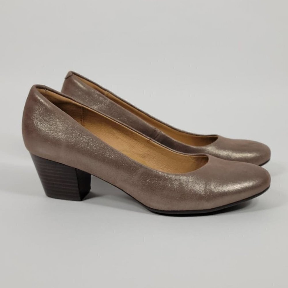 Sofft Metallic Taupe Low Block Heel Pumps